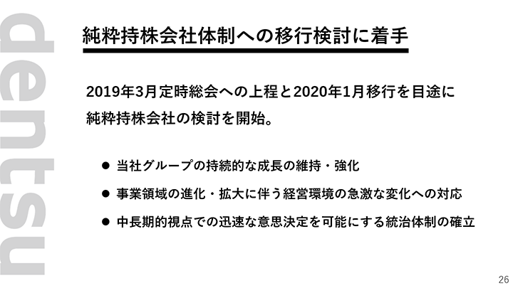 純粋持株会社体制への移行検討に着手